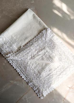 Постельное белье хлопок с кружевом по периметру: 2 пододеяльника и 2 наволочки