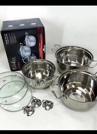 Набір каструль з скляними кришками 6 предметів нержавіюча сталь