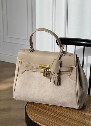 Сумка hermes in suede-leather молочний