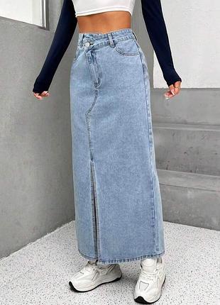 Джинсова батальна блакитна максі спідниця від shein