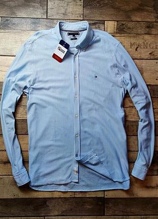 Сорочка tommy hilfiger 
чоловіча slim комір button-down блакитна в поломку розмір xl
