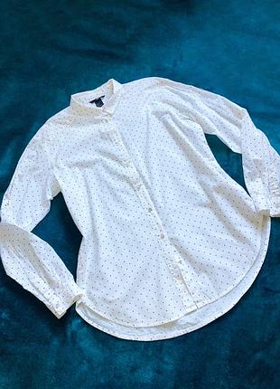 🤍 блузка h&amp;m белая с черными сердечками, 100% коттон, размер 34 (xs)