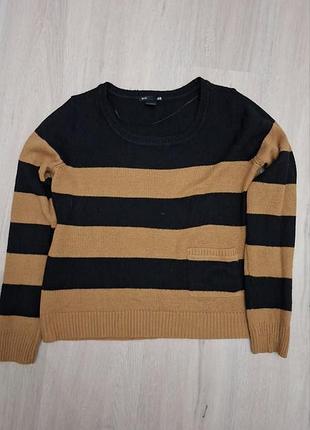Вязаный свитерик в полоску бежево-синяя