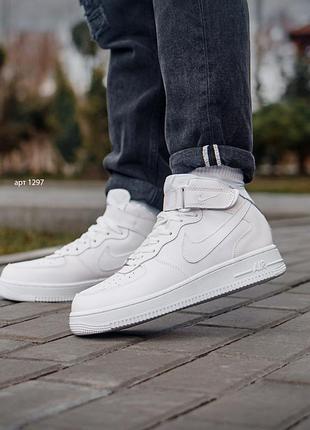 Белые кожаные хайтопы кроссовки nike air force 1 high white натуральная кожа
