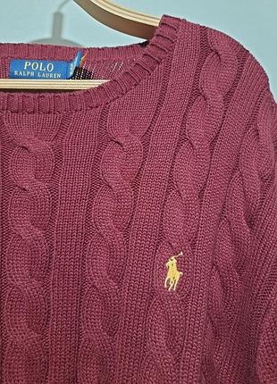 Polo ralph lauren бордовый cвитер в косы 100% хлопок xl оверсайз