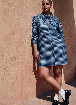 Брендове джинсове плаття на ґудзиках "tu" синє картате. розмір uk18/eur46.