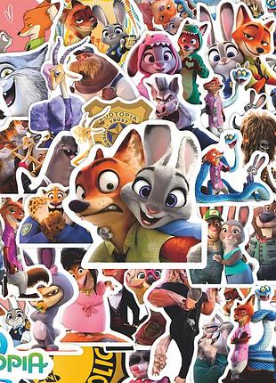 Набор наклеек зверополис стикеры zootopia джуди хопс disney наклейки зоотрополіс животные заяц лиса мультики дисней зоотопія