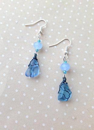 Сережки кульчики підвіски кульчик лаконічні зелений кристал біжутерія сережки аксесуар бохо етно ланцюжок золото