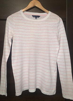 Жіноча футболка з довгим рукавом у біло-рожеву смужку від бренду crew clothing