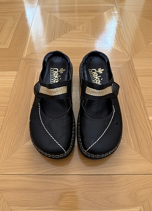 Rieker antistress мюли / сабо mary jane чёрные кожаные натуральная кожа 37-38 антистресс комфорт 🔥☁️