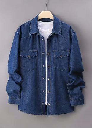 Чоловіча джинсова сорочка, супер батал, синя, довгий рукав, ширина 78см