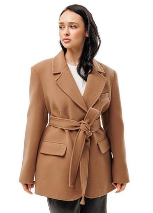 Пальто — піджак жіночий короткий демісезонний кашеміровий, з поясом, кемел