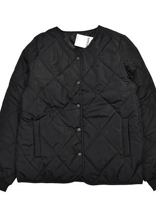 Нова чорна стьобана демісезонна куртка з манжетами shein