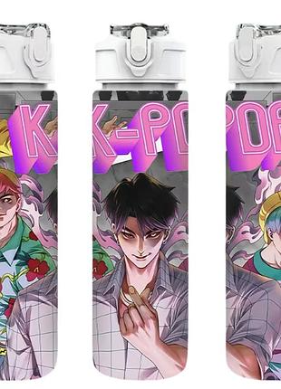 Дитяча пляшка для води з трубочкою кейпоп мисливиці на демонів kpop demon hunters 750 мл
