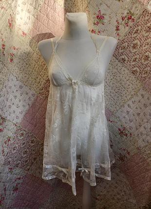 Вінтажний мереживний пеньюар лоліта y2k coquette миле плаття бейбідол нічна нирочка мереживо бебідолл комбінація babydoll dollskill нічна сорочка