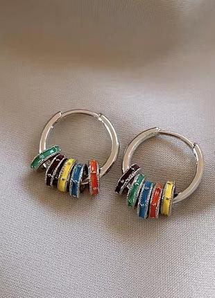Серьги нержавеющая сталь stainless steel цветные круги подвески