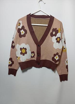 Коричневий квітковий кардіган  для дівчини підлітка