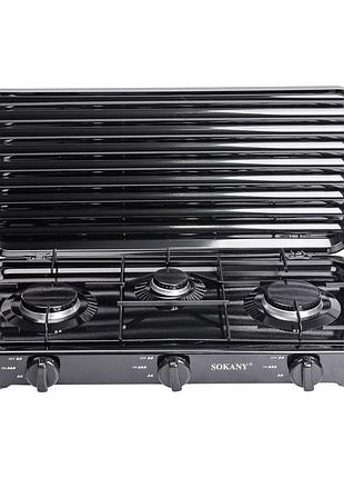 Настольная газовая плита на 3 конфорки sokany 5.5 квт черная lugi sk-6003b