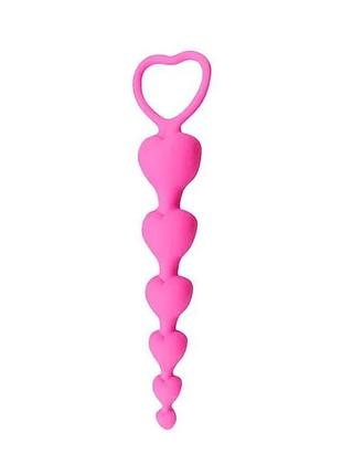 Анальная цепочка фигурная силиконовая heartbeads 14,5 см розовый для стимуляции