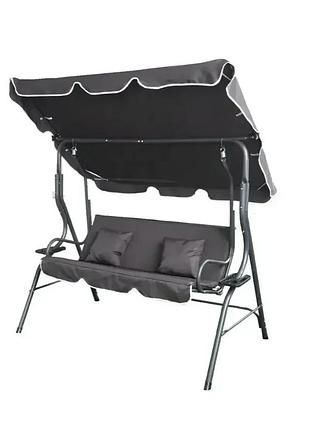 Гойдалка садова тримісна 170x110x153 см bass polska bh 10030 з підстаканниками та подушками, колір антрацит