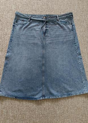 Стильна трендова довга джинсова спідниця великий розмір 3xl