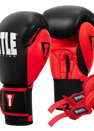 Боксерські рукавиці title boxing dynamic strike black/red 12 oz (бинти 4м. в комплекті)