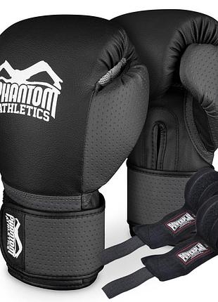Боксерские перчатки phantom reaper black12 унций (бинты 4м. в подарок)