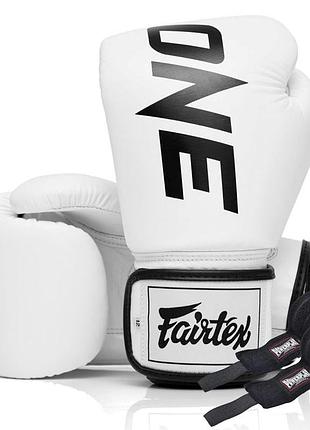 Боксерські рукавиці fairtex bgv1-one (натуральна шкіра) white 10 унцій (бинти в комплекті)