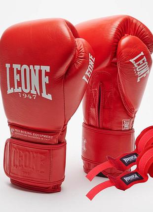 Боксерские перчатки leone gn111 the greatest red 10 унций (бинты 4 м. в комплекте)