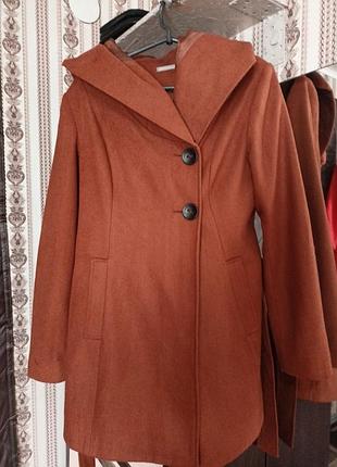 Пальто женское шерстяное с капюшоном, размер l