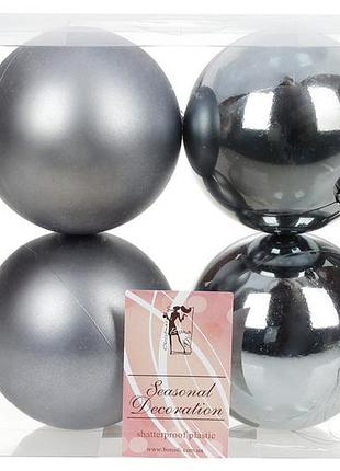 Набор ёлочных шаров 8см, цвет - стальной синий, 4 шт: 2 шт - матовый, 2 шт - глянец товар от производителя