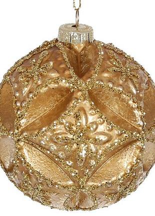 Ялинкова куля рельєфної форми 8см, колір - золотий антик - 6 шт упаковка товар від виробника