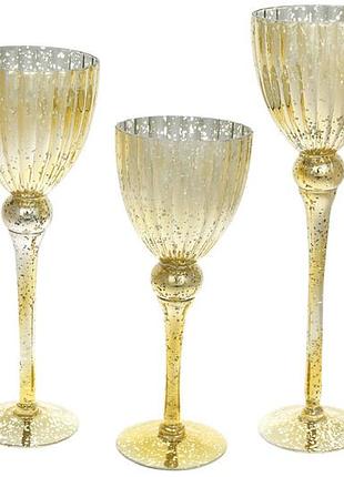 Набор (3 шт) стеклянных подсвечников, 30/35/40см, цвет - золото товар от производителя