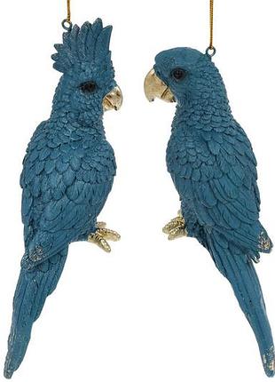 Декоративна підвіска папуга 19см, колір - бірюза із золотом, 2 дизайни - 4 шт упаковка товар від виробника