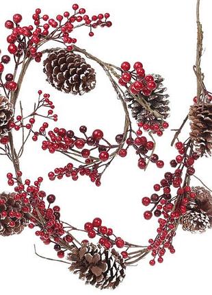 Гірлянда з червоних ягід та шишок - 4 шт упаковка товар від виробника