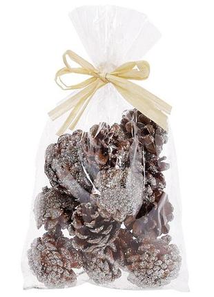 Набор (12 шт) шишек 4.5см для декора с серебристым напылением - 12 шт упаковка товар от производителя