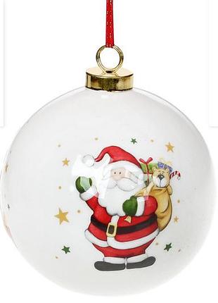 Ялинкова куля з кераміки з тристороннім малюнком, 10см, колір - білий - 4 шт упаковка товар від виробника