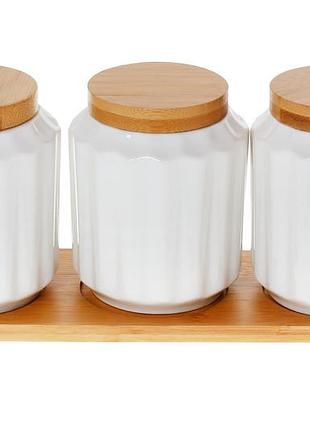 Набор банок (3 шт) 600мл для сыпучих продуктов на бамбуковой подставке naturel товар от производителя