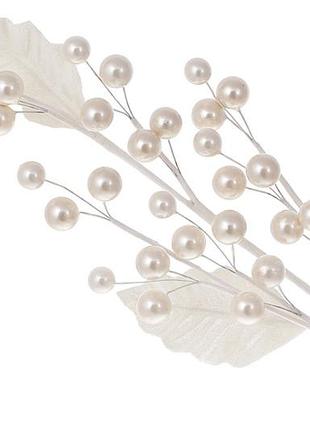 Декоративная ветка с жемчужными ягодами 58см, цвет - белый перламутр - 12 шт упаковка товар от производителя