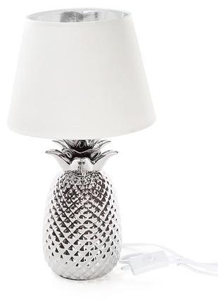 Лампа настільна ананас з керамічною основою та тканинним абажуром із сріблястим покриттям товар від виробника