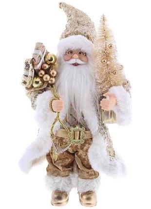 Новогодняя фигура санта с подарками и елкой, 30см, цвет - золотой с паетками товар от производителя