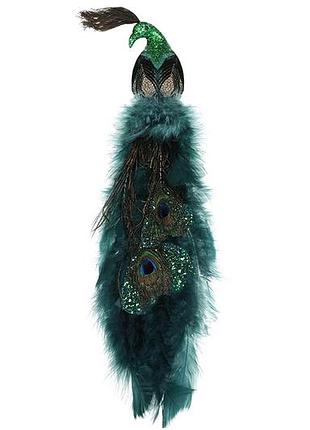 Декоративный павлин на клипсе 40см, цвет - изумрудный зелёный - 4 шт упаковка товар от производителя