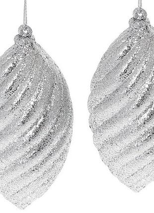 Набір (2шт) ялинкових прикрас 10см, колір - срібний гліттер - 12 шт упаковка товар від виробника