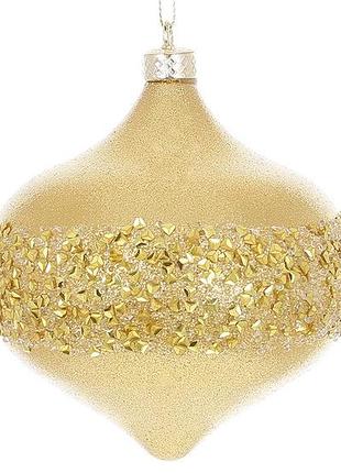 Ялинкова прикраса у формі цибулини з декором із гліттера 10см, колір - золото товар від виробника