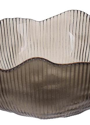 Салатник скляний fleur d12.7*6.5см, колір - сірий димчастий із золотим обідком товар від виробника