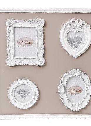 Коллаж деревянный на 4 фото с рамками из искусственного камня товар от производителя