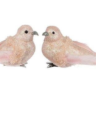 Декоративний птах на кліпсі 18см, 2 дизайни, колір - персиковий - 12 шт упаковка товар від виробника