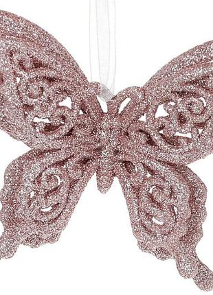 Ёлочное украшение бабочка 8см, цвет - светло-розовый - 12 шт упаковка товар от производителя