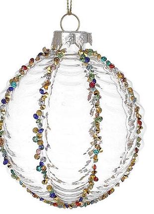 Ялинкова куля рельєфної форми з прозорого скла та декором зі страз 8см - 6 шт упаковка товар від виробника