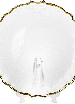 Тарілка сервірувальна adele, 33см, рельєфне прозоре скло з золотою каймою - 4 шт упаковка товар від виробника